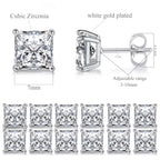 MDFUN 18K White Gold Plated 7.0 mm Princess Cut Clear CZ Stud Earrings Set