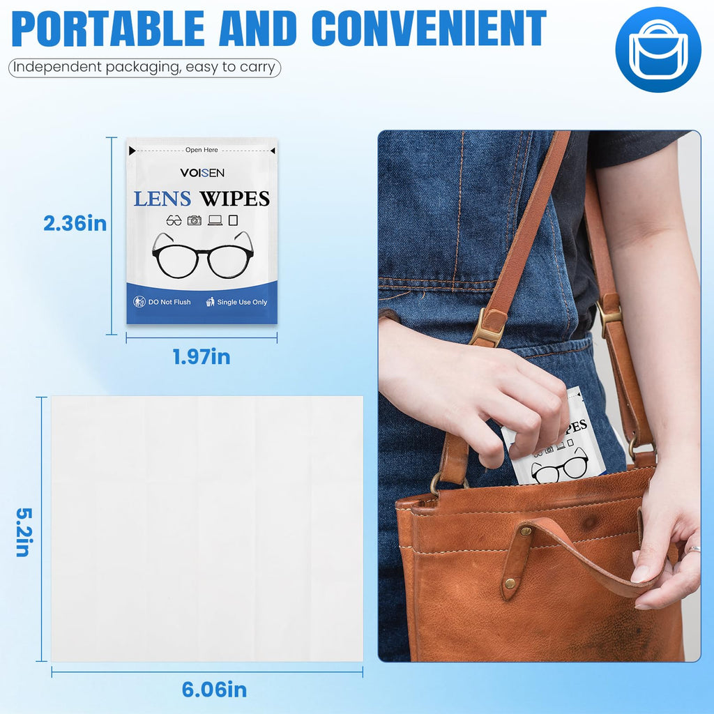VOISEN Lens Wipes for Eyeglasses,450 Pack Eye Glasses Cleaner Wipes,Pre-Moistened Individually Wrapped Lens Wipes,Non-Scratching Non-Streaking,Safe for Eyeglasses, Goggles, Camera Lens, Phone