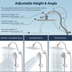 Hibbent All Metal CUPC Certified Shower Head, 10'' High Pressure Rainfall Shower Head, Handheld Showerhead Combo, 12'' Adjustable Extension Arm, 10 Sprays, 71'' Shower Hose, Showerhead Holder, Chrome