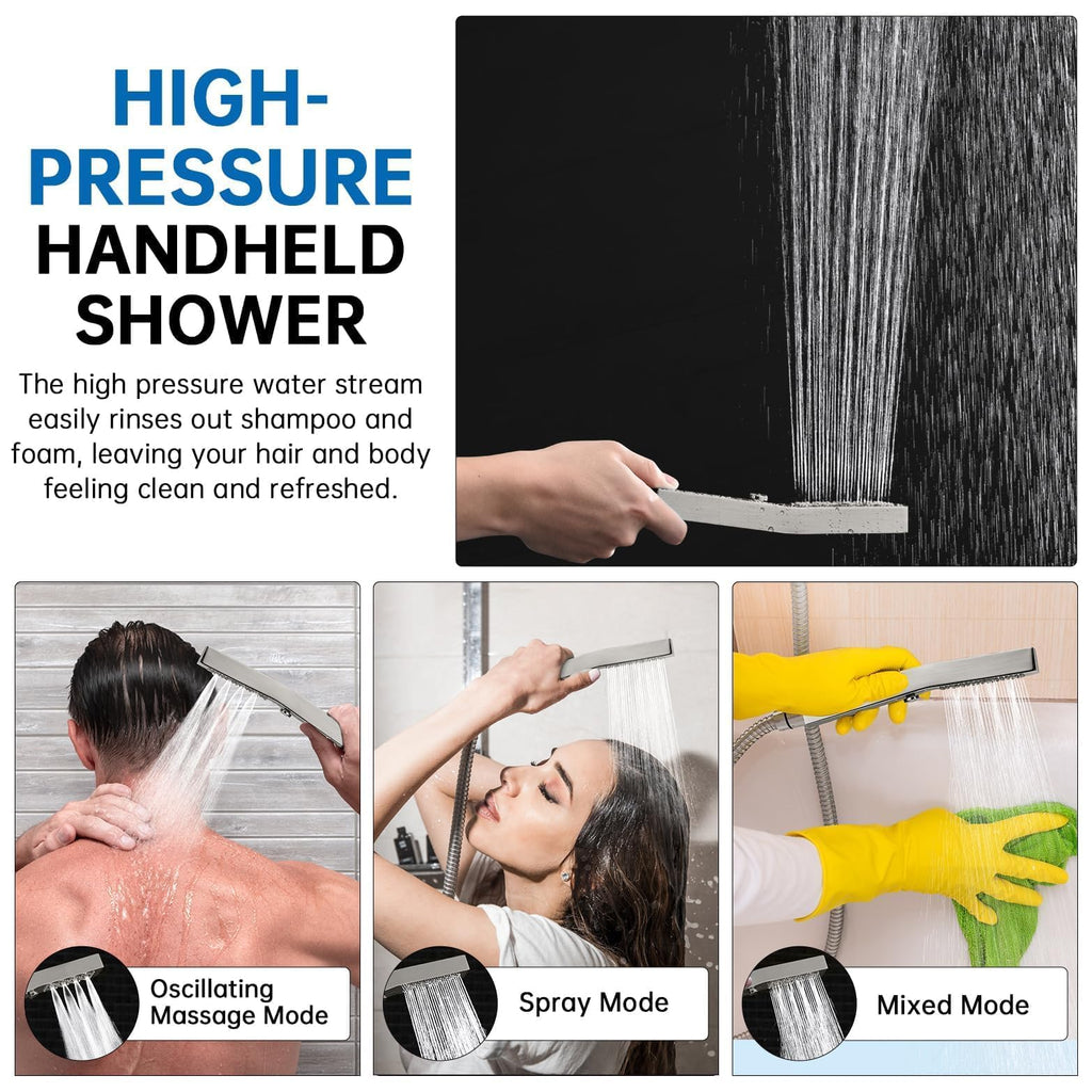 G-Promise All Metal 12 Inch Dual Square Shower Head with Handheld Spray Combo, Rain Shower Head, Adjustable Extension Arm, 3-Way Diverter, 71 Inch Extra Long Hose - A Bathroom Upgrade(Brushed Nickel)