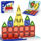 hunloot Magnetic Tiles Mini Building Blocks STEM Toys for 3-8 Year Olds,Travel-Friendly Set with Storage Iron Box,Educational Construction Playset for Toddlers,Birthday Gift for Boys & Girls