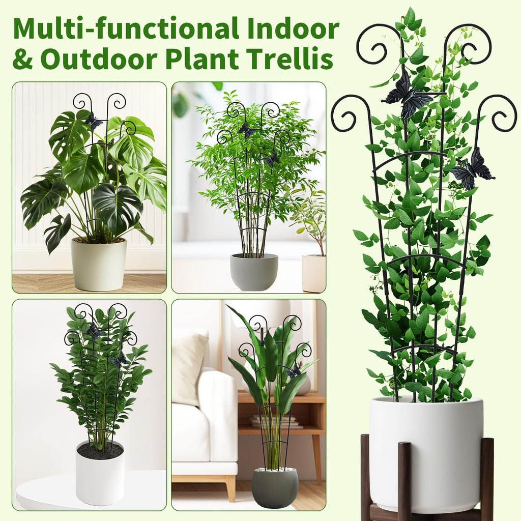 2 Pack 30 Inch Taller Plant Trellis for Potted Climbing Plants Indoor,Expandable Metal Garden Trellis for Climbing Plants,Flowers Vine Ivy, Sturdy Houseplant Support for Potted Plants with Ties