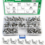 Aienxn 100PCS Metric Sizes Wing Nuts Assortment Kit, 304 Stainless Steel M3, M4, M5, M6, M8, M10, Parts Butterfly Wing Nut, Wingnuts Fasteners