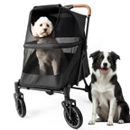 AdventEdge Premium Large Dog Stroller for Pets up to 55lbs, Dog Stroller for Medium Dogs, All-Terrain pet Stroller with Carbon Steel Frame & Breathable Mesh, Black & Grey (Large)