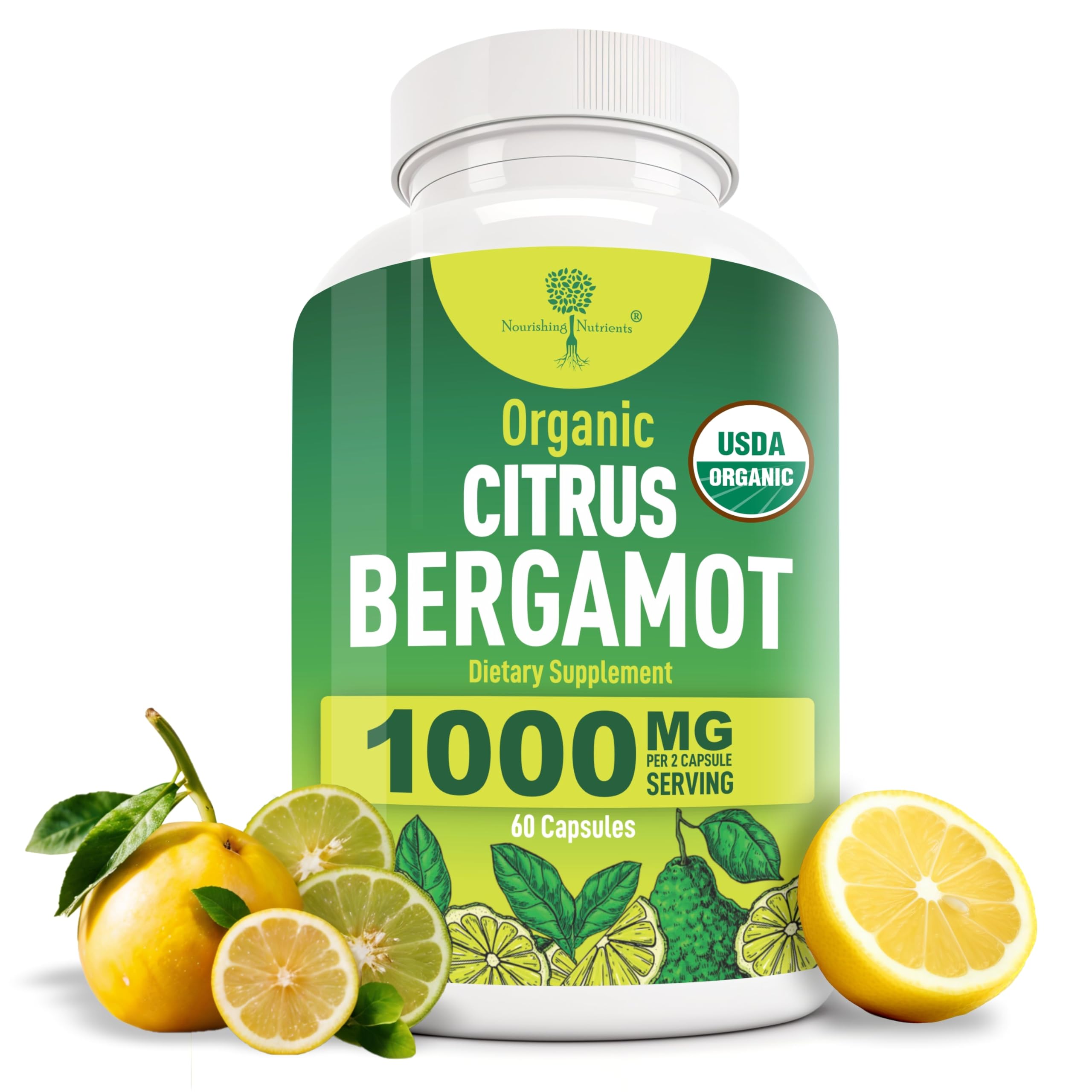 Organic Citrus Bergamot Supplement - Only USDA, Cardiologist Formulated with 200+ Scientific Studies -1000mg - Patented Extract, Heart, Cholesterol, & Lipid - Italian Bergamot High Polyphenols 60caps