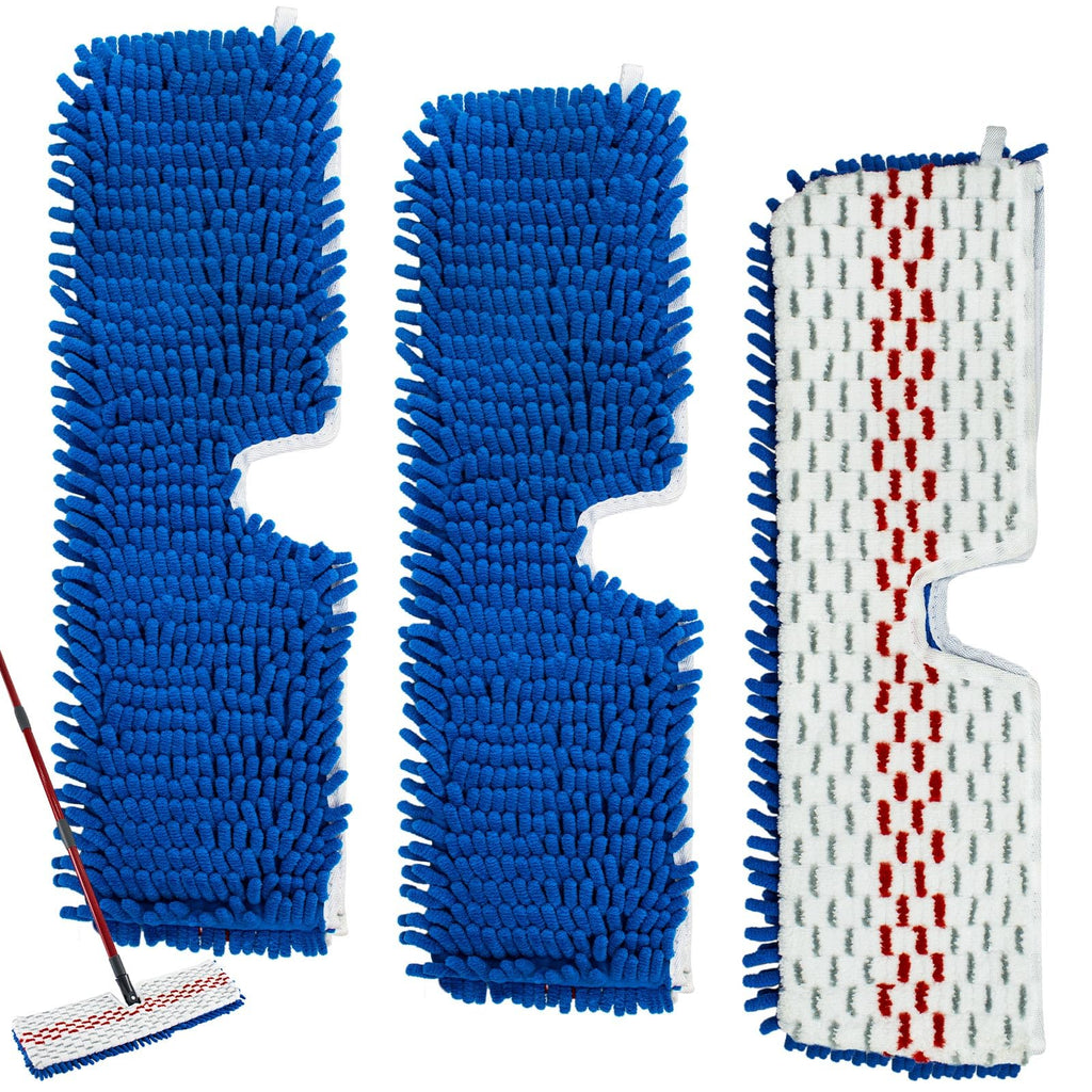Mop Heads Replacements for Ocedar 3-Action Microfiber Flip Mop, 3 Pack Double Sided Mop Replace Head Mop Refills with Microfiber & Chenille for Dry Wet Use, Reusable, Machine Washable
