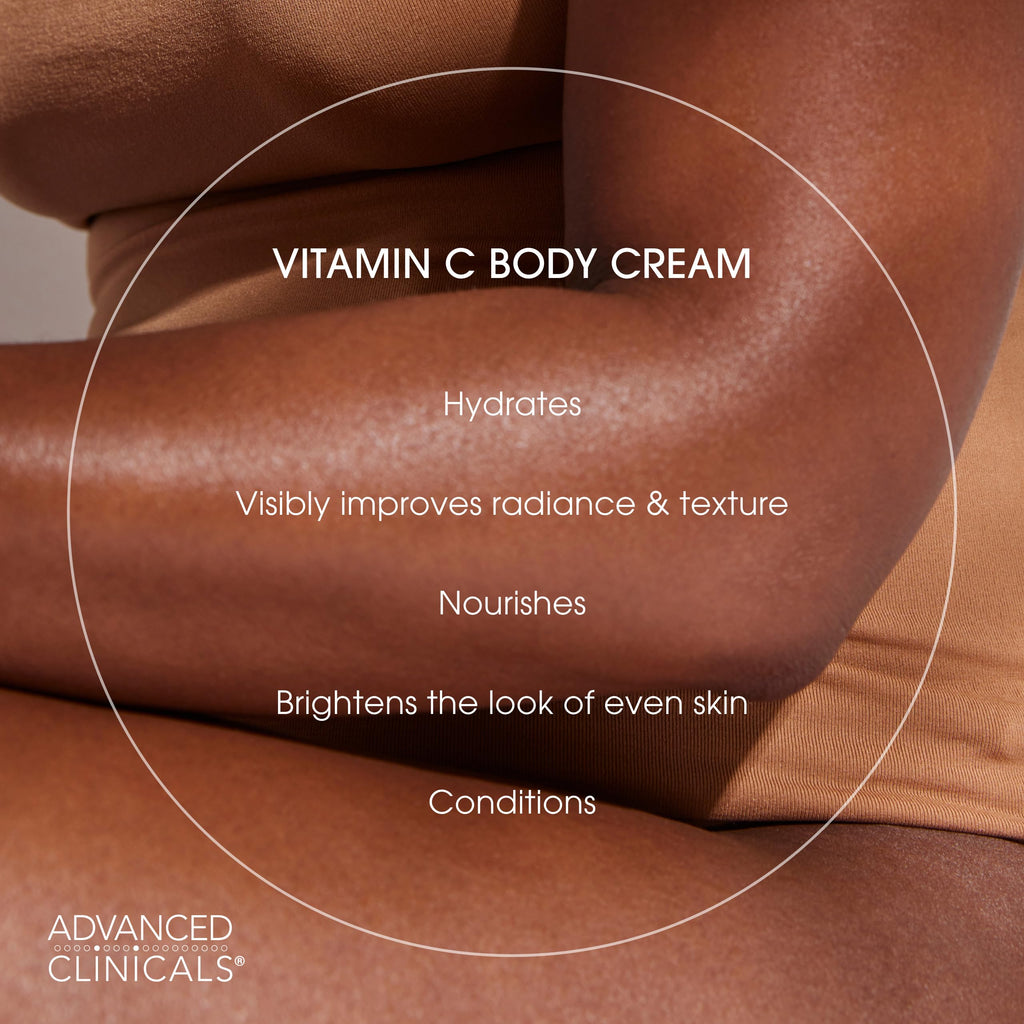 Advanced Clinicals Brightening Vitamin C Body Cream + AHA Exfoliating 10% Glycolic Acid & Lactic Acid Lotion 2PC Skincare Set For Women & Men To Reduce Appearance Of Dark Spots & Uneven Skin Tone