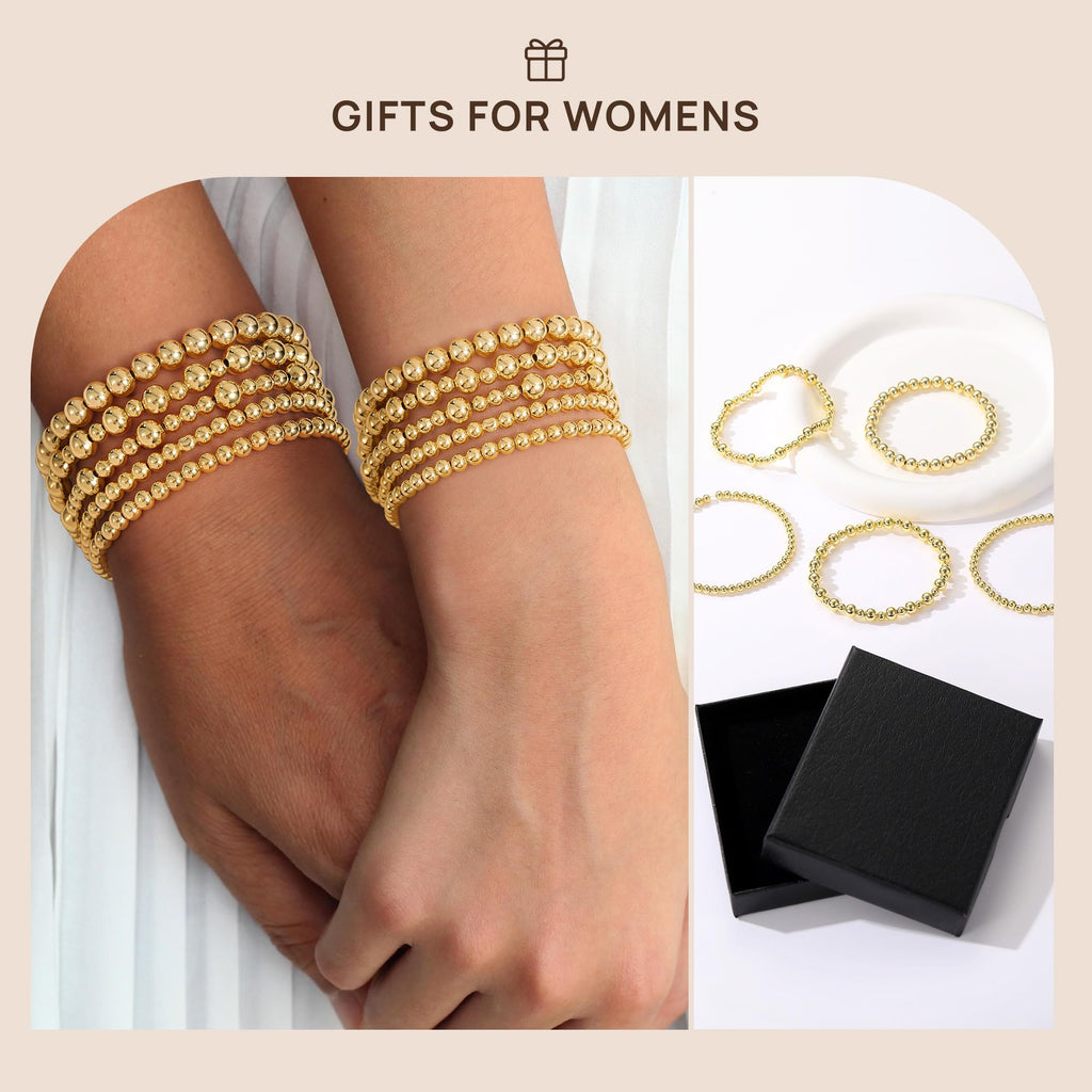 Yoosteel Gold Beaded Bracelets for Women Teen Girls, Gold Plated Jewelry