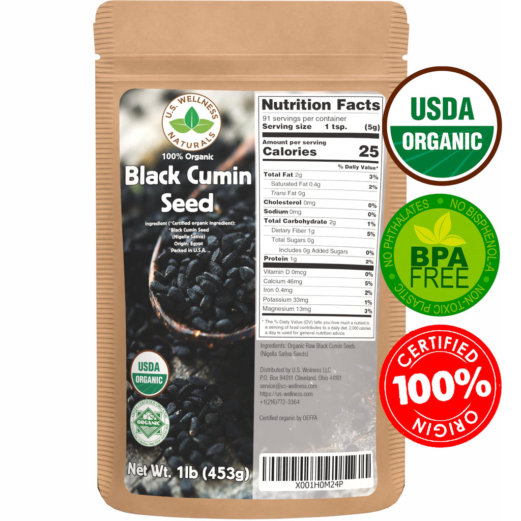 Black Cumin Seed 1lb (16Oz) (Bulk Nigella Sativa): 100% USDA Certified ORGANIC Bulk Egyptian (Black Caraway) - AKA Nigella or Kalonji, by U.S. Wellness Naturals