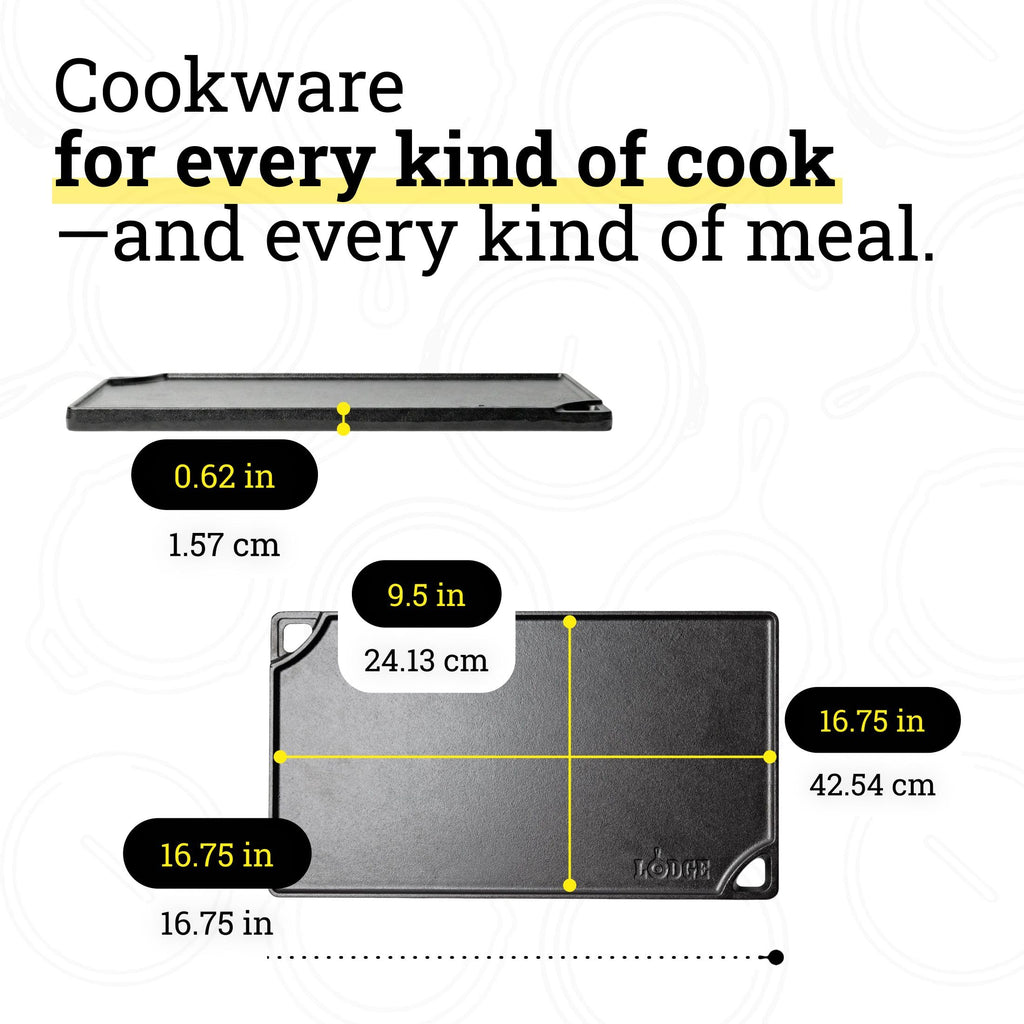 Lodge Reversible Cast Iron Grill/Griddle Pan, 16.75 x 9.5 Inches