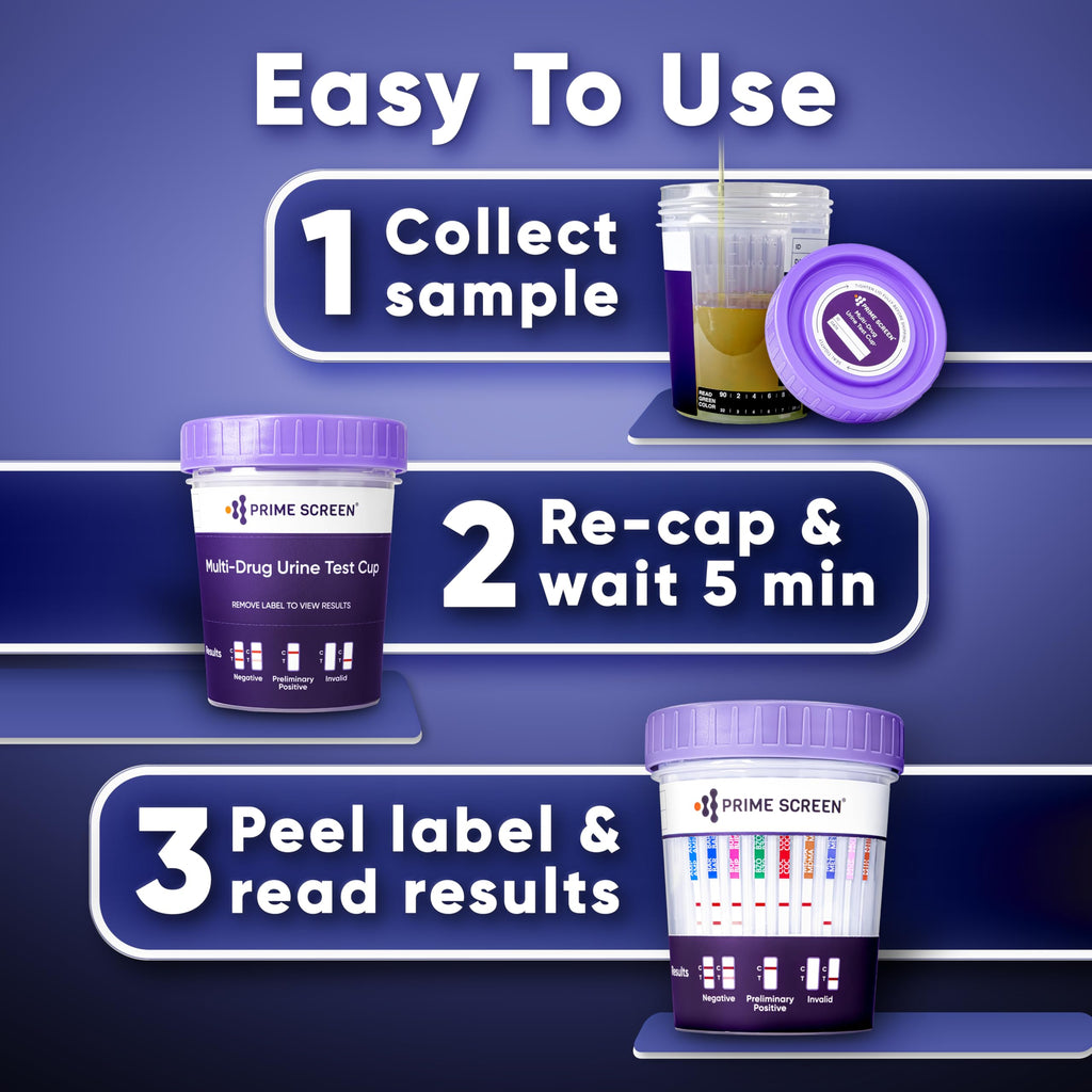 Prime Screen® Multi-Drug Urine Test Cup - 12 Panel Drug Test - Instant Testing Marijuana (THC),OPI,AMP, BAR, BUP, BZO,COC, mAMP, MDMA, MTD, OXY, PCP - [5 Pack]