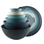 COOK WITH COLOR Mixing Bowls with Lids - 12 Piece Plastic Nesting Bowls Set includes 6 Prep Bowls and 6 Lids, Rhombus Design - Microwave Safe (Blue)