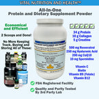 Vital Nutrition and Health All-in-One Powder: Protein, Collagen, Creatine, Resveratrol, Spermidine, Hyaluronic Acid, CoQ10 + Key Vitamins