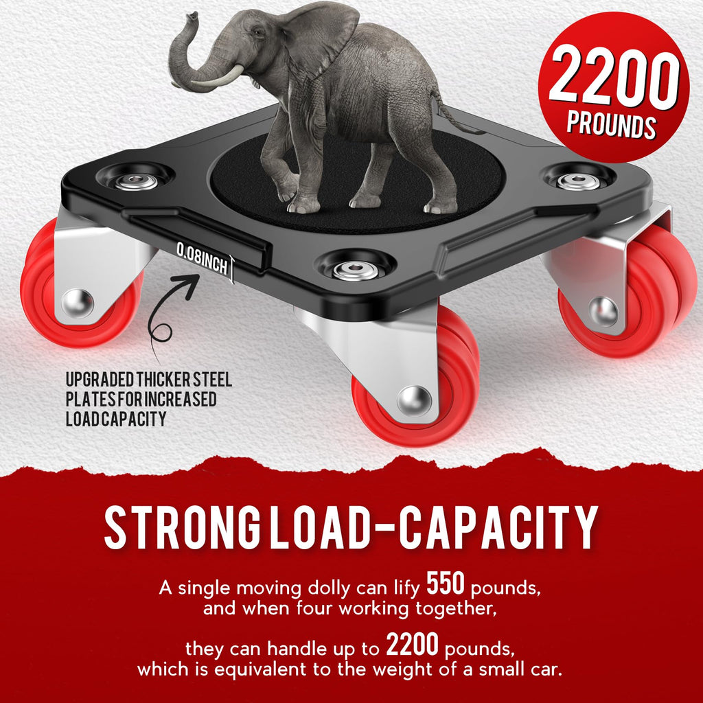 WOUOW Furniture Movers with 8 Wheels – Upgraded Dual Wheel Design, Carbon Steel Panel Heavy Duty Dolly with Lifter, Max Load 2200 LBS, More Stable & Smoother Moves