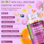 Totaria Sugar Free Multivitamin Gummies for Women 14+ w/Iron, Inositol, Folate, Biotin, Womens Daily Multivitamin Gummy w/Vitamin A, C, B, D3, K2, for Hair, Skin, Energy, Immune, Mixed Flavors
