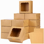 Moretoes 24pcs Cookie Boxes with Window, 6x6x3 In Brown Bakery Boxes