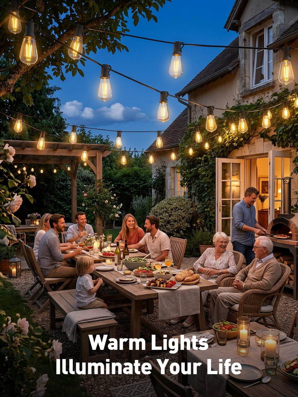100ft-Solar-String-Lights-Outdoor-Waterproof-Solor-Powered-Patio-Light-Hanging-Outside-Backyard-Camping-Yard-Gazebo-Garden-Pergola-Bistro-Balcony-Cafe-Party-Fence-Lighting LED Edison Bulb & Remote