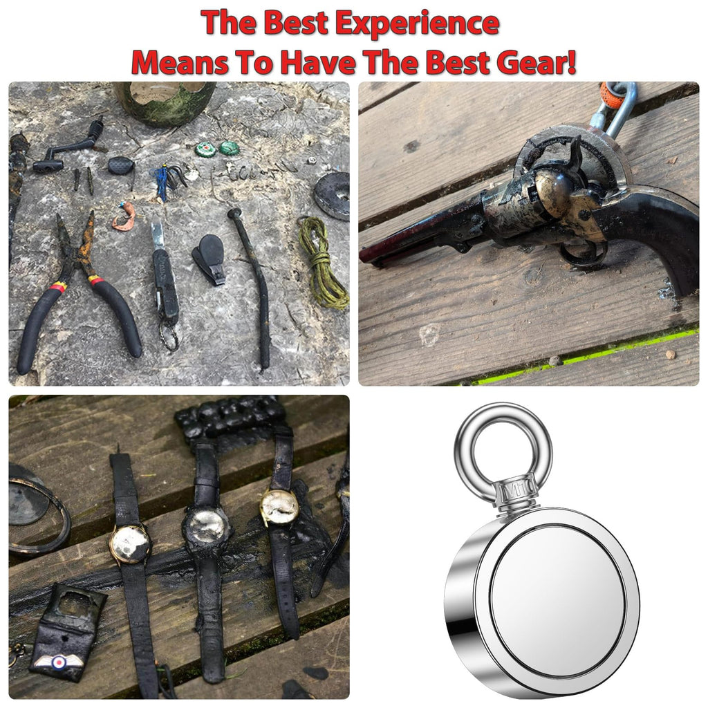FINDMAG 1000 LBS Fishing Magnet Kit, Double Sided Stong Magnet Fishing with Rope, Magnetic Fishing Tool for Retrieving Items in River, Lake, Beach, Lawn - 2.95inch Diameter