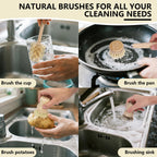 BONUMVITA 5 Pack Bamboo Dish Brush Set, Wooden Dish Brush with 14’’ Bottle Brush, Natural Kitchen Scrub Brush for Dishes Pots, Pans, Sinks, Woks, Vegetables
