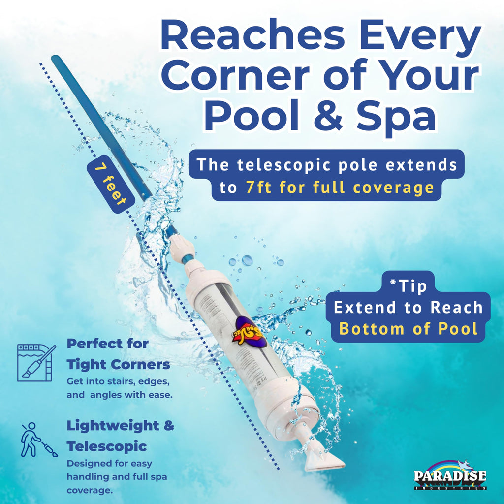 Rola-Chem 6250 Paradise Power Spa Vacuum – Manual Spa Vac for Hot Tub, Pool Stairs & Spas – Cordless Hot Tub Vacuum Cleaner with Telescopic Handle – Powered by Physics