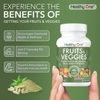 Fruits & Veggies Formula - 27 Premium Whole Foods - Organic Ingredients - Equals 3 Servings of Fruits & Vegetables - Improve Energy, Focus & Immune Function - Fiber - Antioxidants - 60ct (30 Serv)