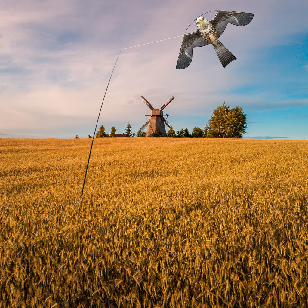 Flerigh Bird Hawk Flying Kite with Pole Crops Farm Protector Bird Scarer Flying Kite with 4m Pole-Style B