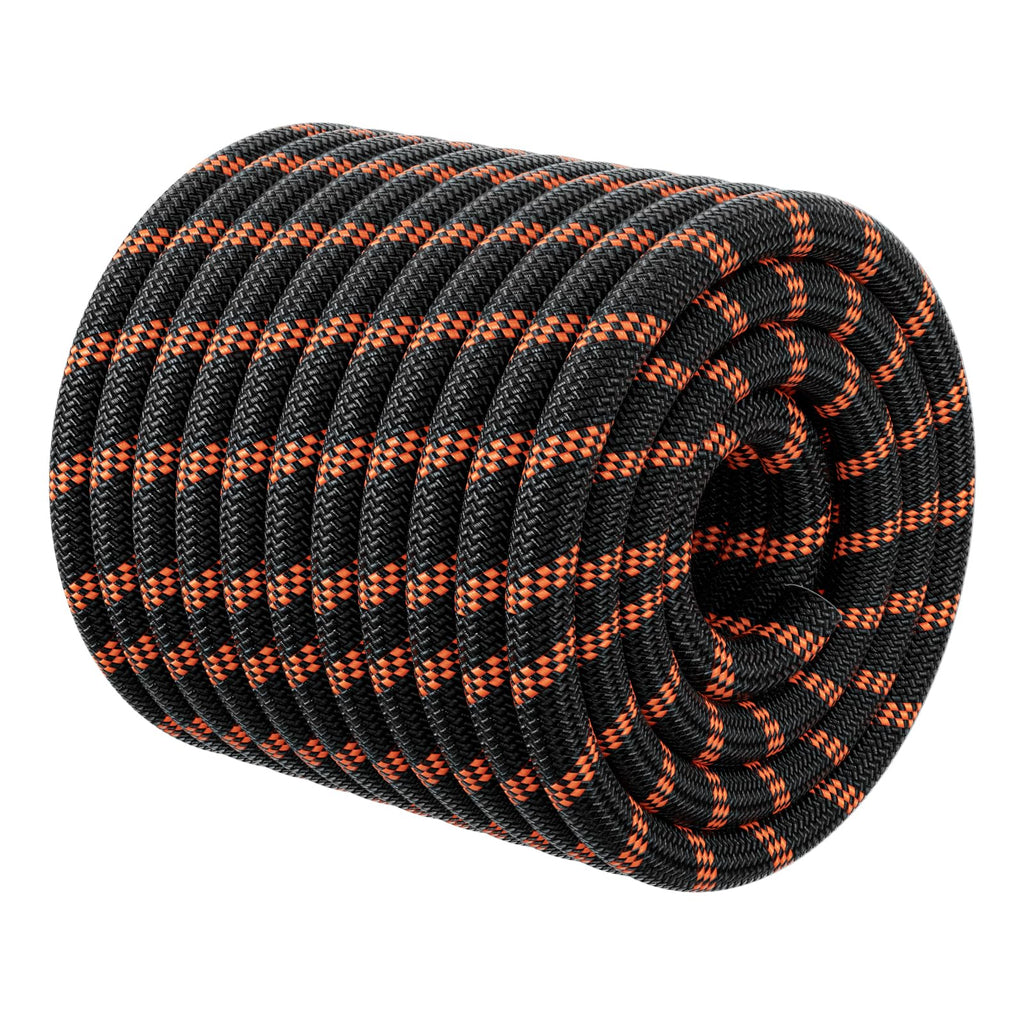 Double Braided Arborist Rigging Rope - 1/2 in X 100 ft 48 Strands Rappelling Outdoor Pulling Heavy Duty Polyester Bull Rope for Swing Tree Work Camping Rescue Hiking - Black