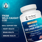 Dr. Berg Omega-3 Cod Liver Fish Oil 60 Softgels – Wild-Caught Icelandic Cod – Omega 3 EPA & DHA – Heart, Brain, Immune & Eye Support* – Lemon Flavor – 4X Lab-Tested – Non-GMO, No Fillers