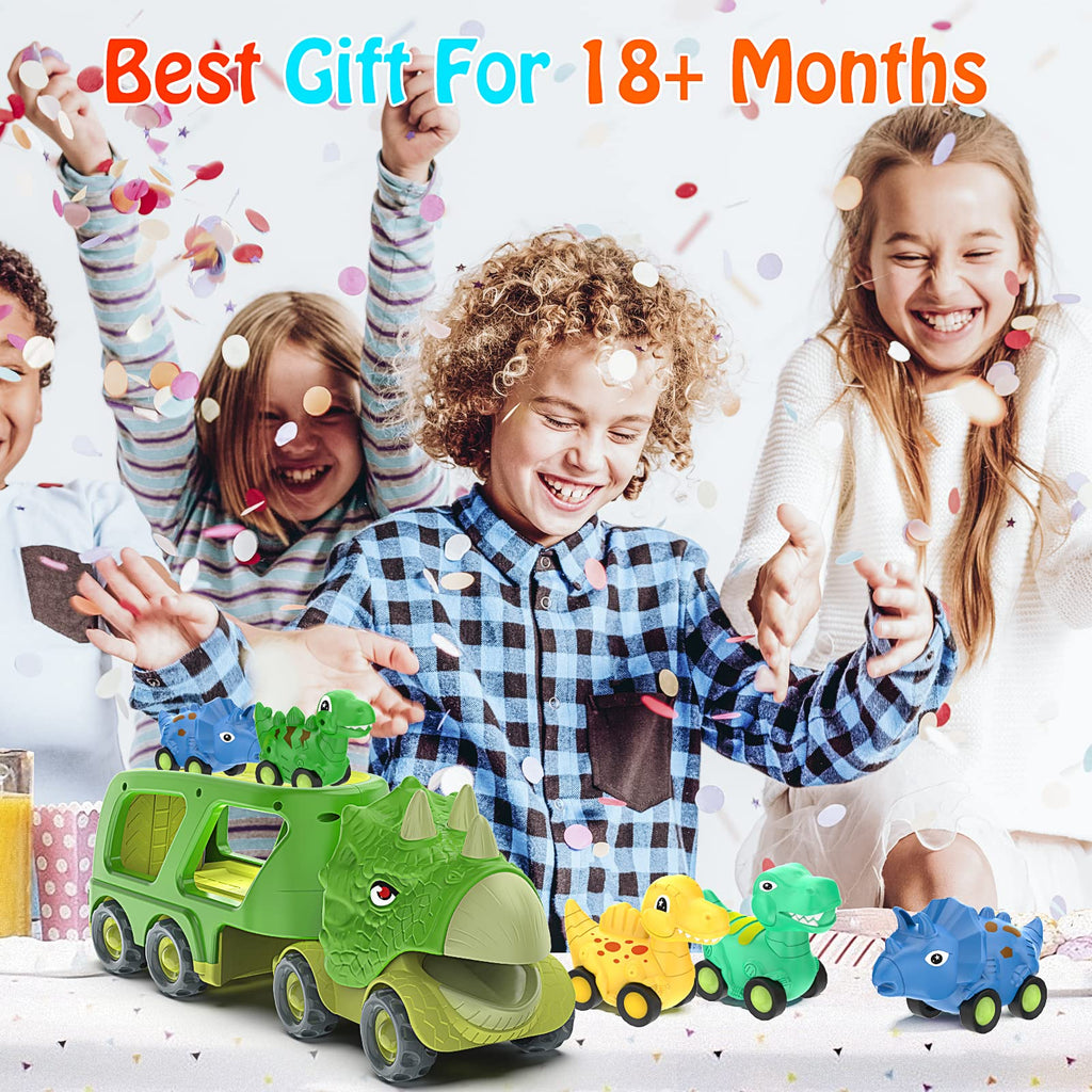 Veslier Dinosaur Car Toys for2 3 4 5 Years Old Boys, Friction Power Carrier Truck with 4 Pack Small Pull Back Dino Car, Christmas Birthday Gift for 3+ Boy Girl Kids Toddlers