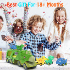 Veslier Dinosaur Car Toys for2 3 4 5 Years Old Boys, Friction Power Carrier Truck with 4 Pack Small Pull Back Dino Car, Christmas Birthday Gift for 3+ Boy Girl Kids Toddlers