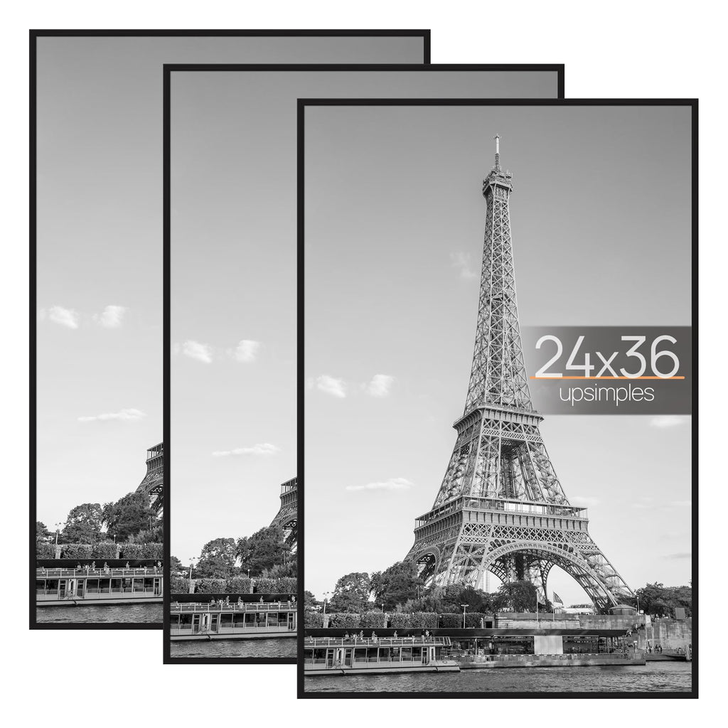 upsimples 24x36 Poster Frame, Easy Slide-In Assembly, Black, 3 Pack