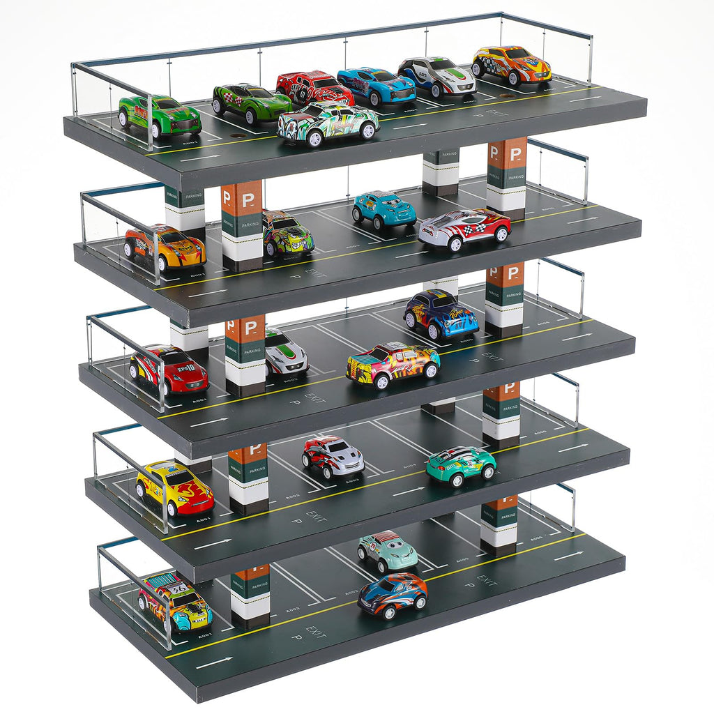 Seenelling Hot Diecast Wheels Parking Garage 1/64 Scale Model Toy Car Display Garage Hot Diecast Wheels Storage Display Case with 5 Levels 30 Parking Spaces Maximum 50 Cars for Adult Son Grandson Gift