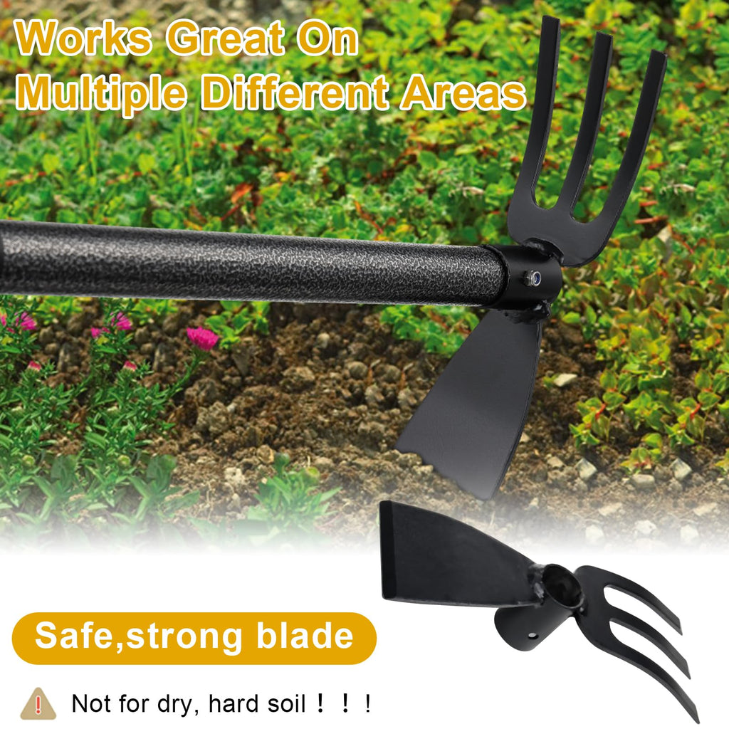 Hoe and Cultivator - 60” Long Handle - Heavy Duty Garden Hoe Tiller, Standing Hoe Garden Tools Durable Cultivator Hoes Hand Rake Fork for Gardening Weeding Planting Loosening Soil