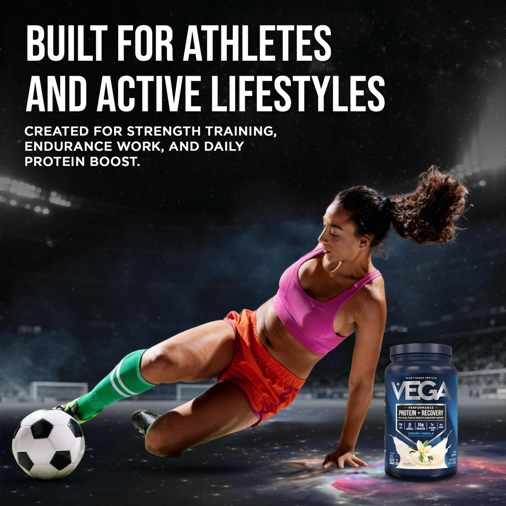 Vega Protein + Recovery, Vanilla – 30g Vegan Protein, Dairy & Gluten Free, Probiotics, NSF Certified, 28.8 oz (20 Servings)