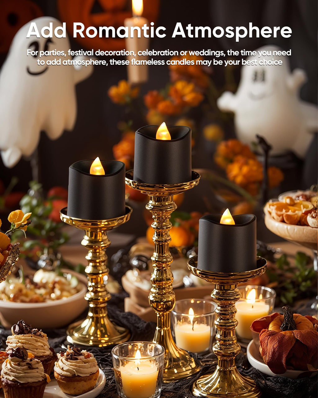 Homemory 24Pack 400+Hour Remote Control Flameless Candles, 2/4/6/8H Timer Led Votive Candles, Battery Operated Tea Lights for Wedding Table Centerpiece, Holidays, Halloween Pumpkins-Black