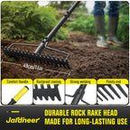 Jardineer Bow Rake Heavy Duty, Long Handle Metal Rakes for Gravel, Rocks, Lawns Leaves, Soil Leveling, Landscaping, Garden Rake with 18 Steel Tines (59 Inches)