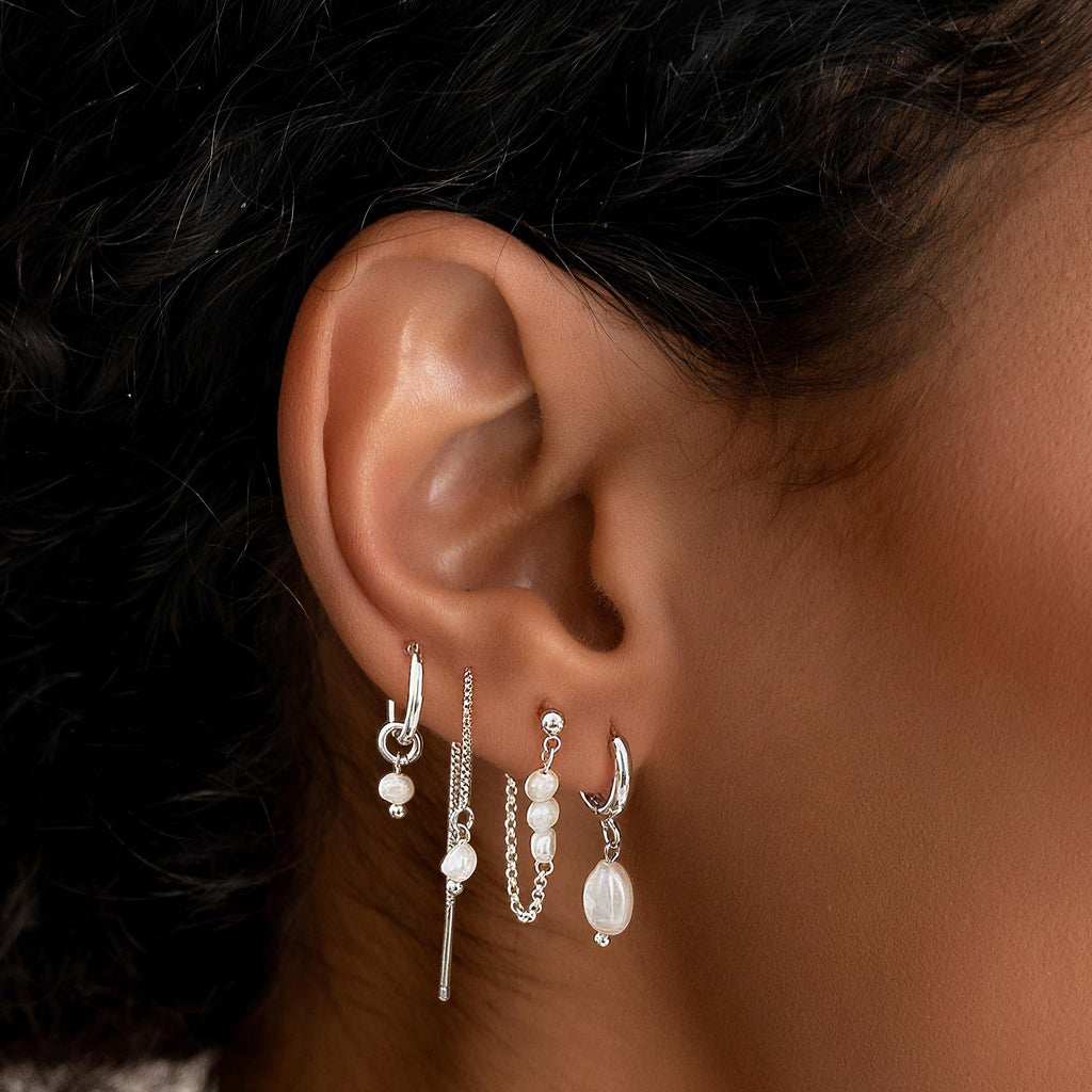 Moodear Silver Earrings for Women, 925 Silver Pearl Earring Stacks Jewelry