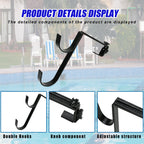 Desunqin Metal Pool Pole Hangers for Above Ground Pool, Adjustable Double Hooks for Poles Skimmers, Heavy Duty Pool Tool Holder