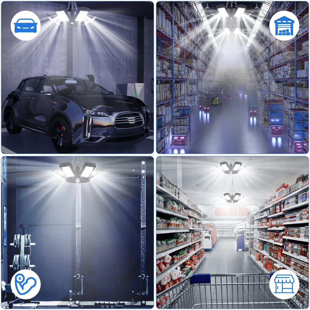 Aoretic LED Garage Lights 2 Pack -180W, 18000LM 6500K Led Shop Light with 6+1 Deformable Panels, Basement Barn Light Garages Ceiling Lights, E26/E27 for Garage, Warehouse, Shop, Basement