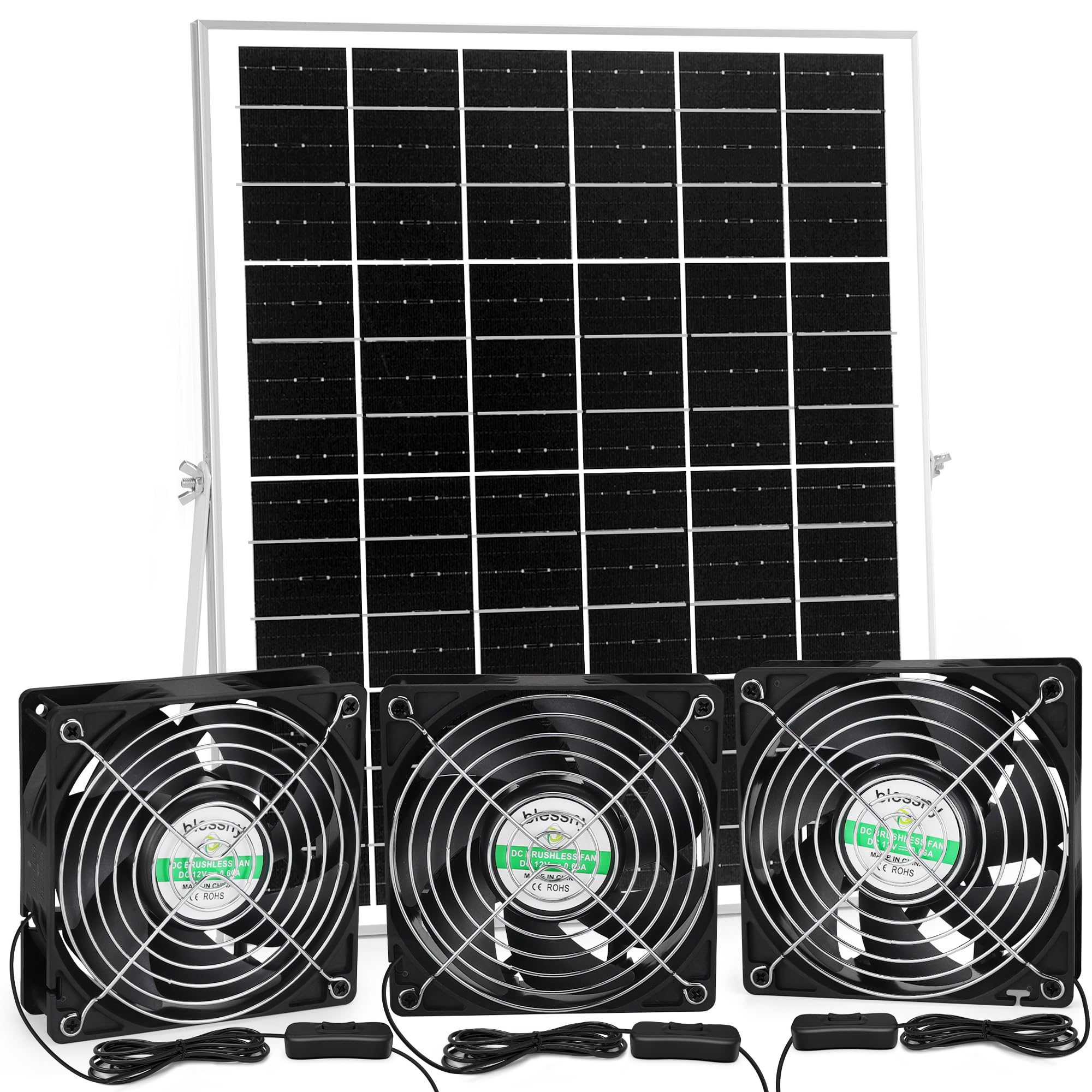 blessny Waterproofed Solar 3 Fan Kit for Outside Intake or Exhaust air