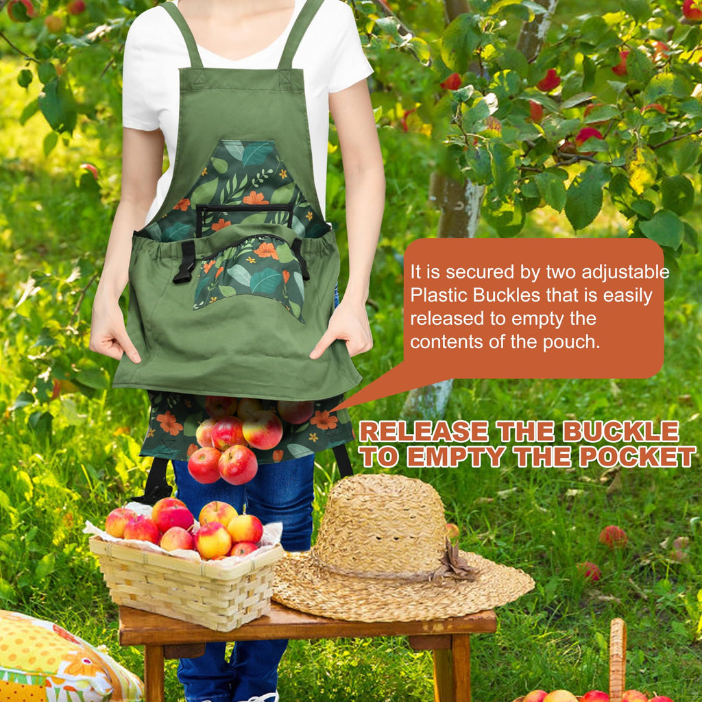 GeerDuo Gardening Apron with Quick Release Pockets for Women, Water Resistant Picking Pouch(Green)