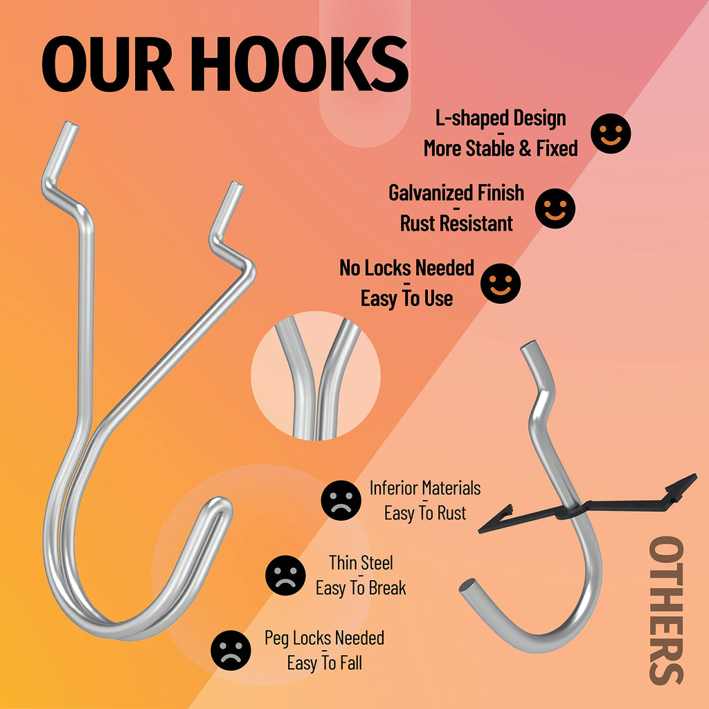 HUHOLE 80 Pack Pegboard Hooks J-Hook – 1 Inch Silver J Hooks for Pegboard – Heavy Duty Peg Board Hooks for Hanging Jewelry, Keys, Retail Items & Small Tools – Fits 1/8” & 3/16” Pegboards