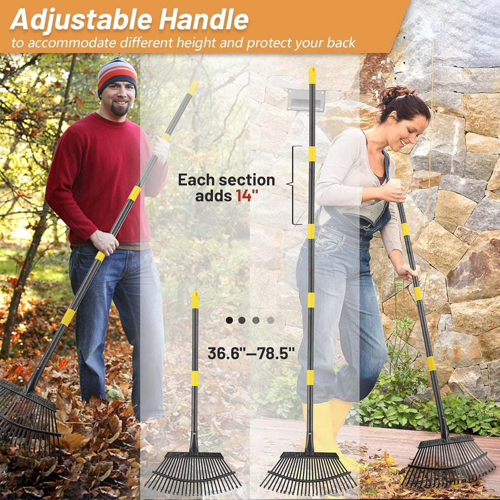 Garden Rake for Leaves - Heavy Duty Metal Leaf Rakes for Yard,Lawn,Shrub,Grass,Mulch,8.5" Small Head,6ft Adjustable Handle for Kids Adults