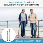 HurryCane Freedom Edition Foldable Walking Cane with T Handle - Enhanced Mobility Support - Patented SteadiGrip Base - Adjustable Height - Lightweight Foldable Design - Red