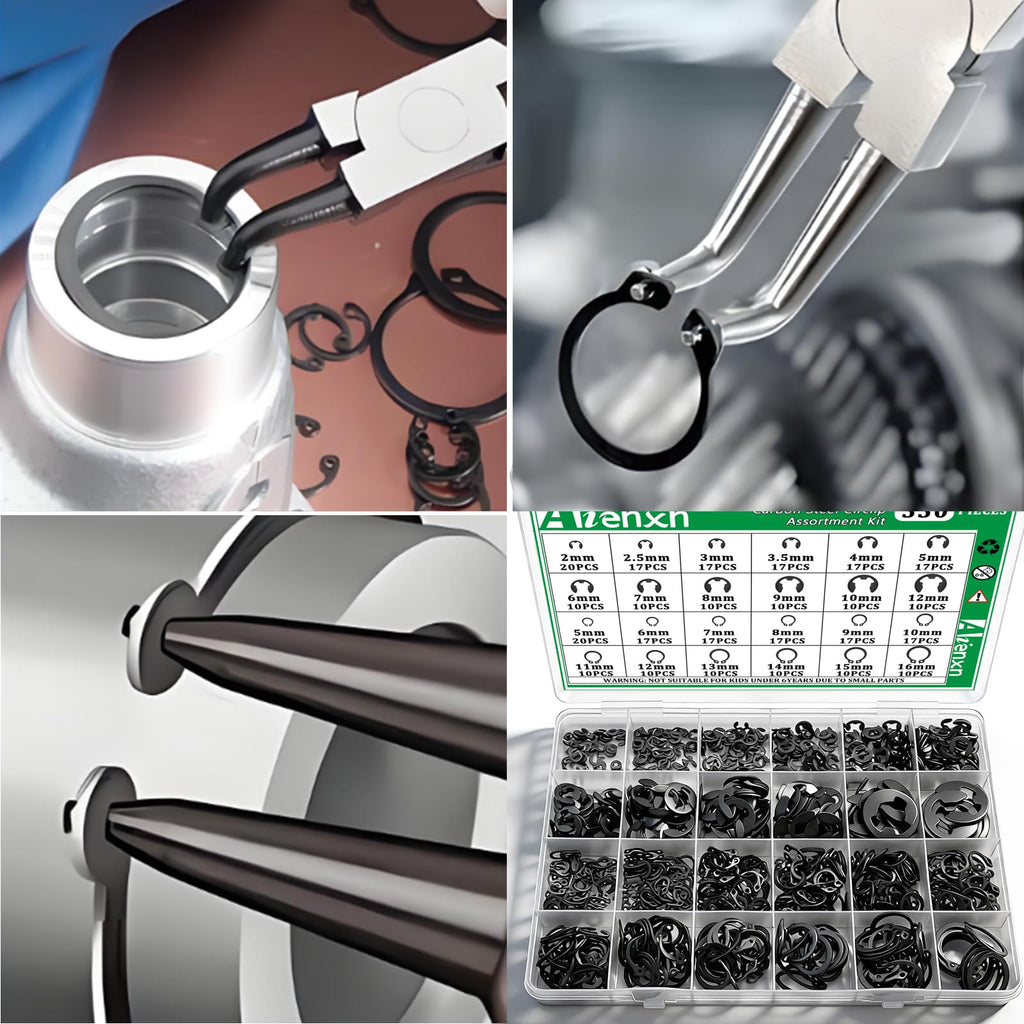 Aienxn 330PCS Snap Rings Kit, E Clips Kit (2-12MM) and C Clips Kit (5-16MM)