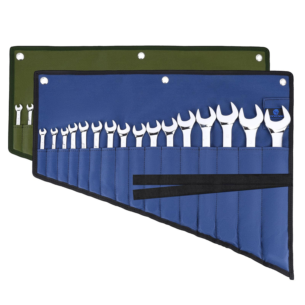 ROCKCOON 16 Pockets Wrench Roll Organizer (Blue+Green)