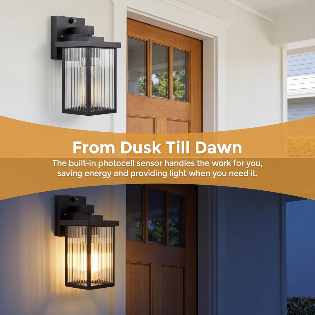 hameso Black Dusk to Dawn Wall Mount Porch Lights, Exterior Light Fixtures