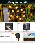 btfarm 4 Pack Solar String Lights Outdoor Waterproof, Each 49 FT 50 LED Solar Powered Patio Light, 8 Lighting Modes Crystal Globe Decor for Garden Yard Porch Party Wedding, Warm White