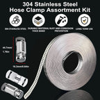 Hose Clamps Stainless Steel, Large Worm Gear Duct Pipe Hose Clamp Assortment Kit, Band Fittings Strap, 32.81FT Adjustable Metal Bolt with 20 Stronger Fasteners Screw for Plumbing Auto Tube Fuel Line