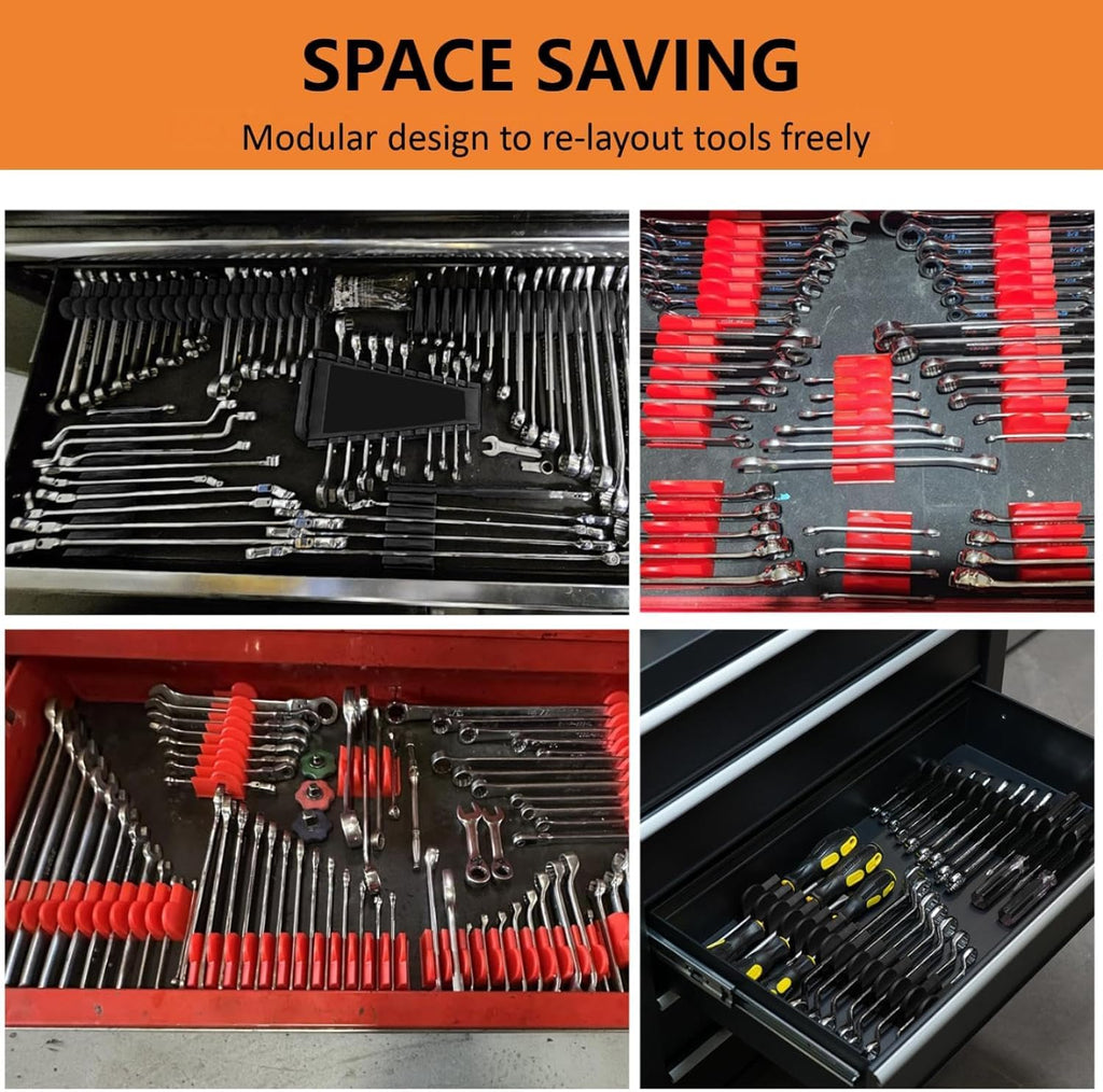 Mudygelay 52 pcs Modular Wrench Organizers for Tool Drawers - Wrench Rack with Metric&SAE Labels, Perfect Tool Storage Holder. Gift for Father and Boyfriend (Orange)